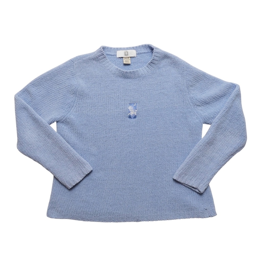 Top Threads Sportswear Sweater Women Medium Blue Adirondack Chair Chenille Knit